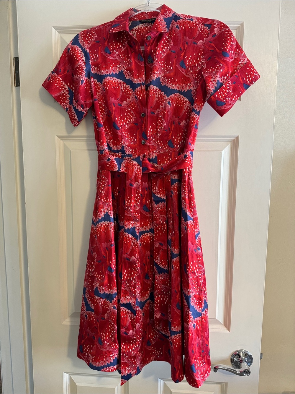 Brooks Bros Red Printed Shirtwaist Dress with Belt Pockets